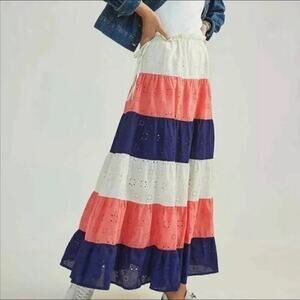 Anthropologie Hutch Color Block Eyelet Maxi Skirt Women's Skirt Medium